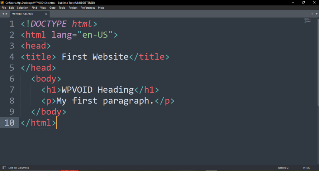 Screenshot in Sublime Text Editor of WPVOID Site