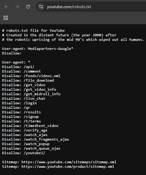 youtube robots txt file